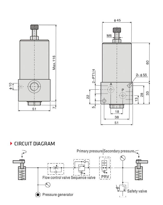 Valvola di regolazione idraulica, tipo di riduzione della pressione idraulico di Pascal della valvola
